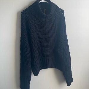 Free people thick open knit black sweater size large